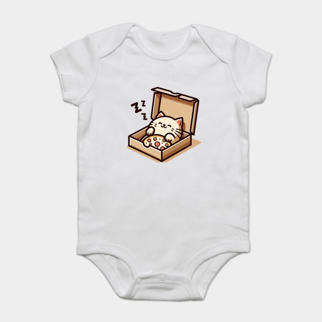 Cute Cat Sleeping inside Pizza Box Baby Bodysuit by logiamerch